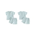 thumbnail image 2 of BemeyourBBs Infant Baby Boys Girls Summer Clothes Toddler Baby Boy Girl Summer 2 Pieces Outfit Waffled Solid Color Short Sleeve Button Shirt Tops with Pockets Shorts Set, 2 of 9