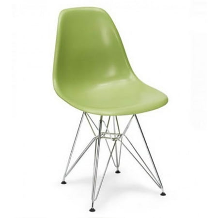 Green - Modern Style Side Chair with Chromed Steel Legs Eiffel Dining Room Chair - Lounge Chair with No Arm Seats Metal Dowel Leg - Eiffel Legged Base Molded Plastic Seat Shell