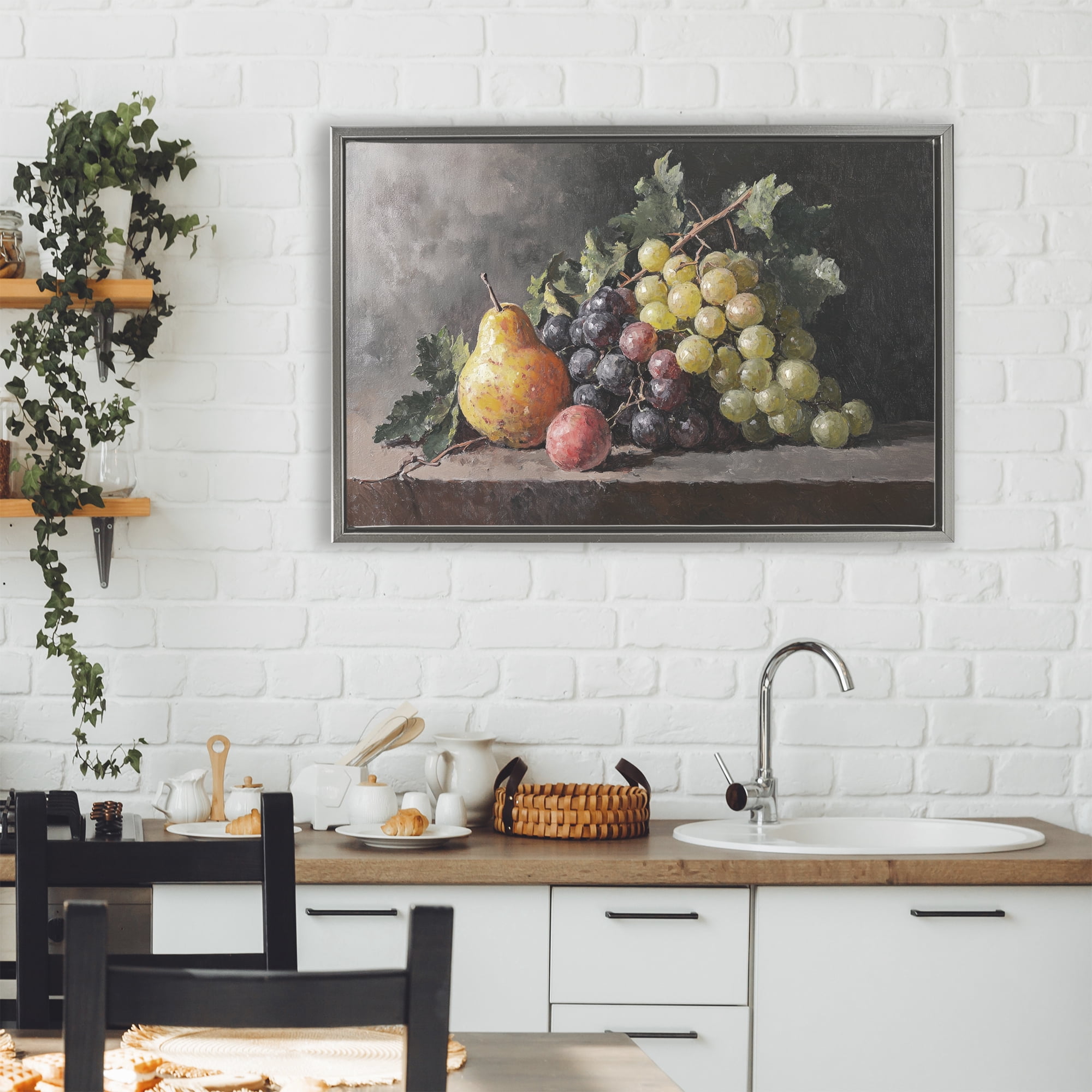 Stupell Industries Bountiful Fruit Classic Still Life Gray Framed Floater Canvas Wall Art, design by Petal Prints Design