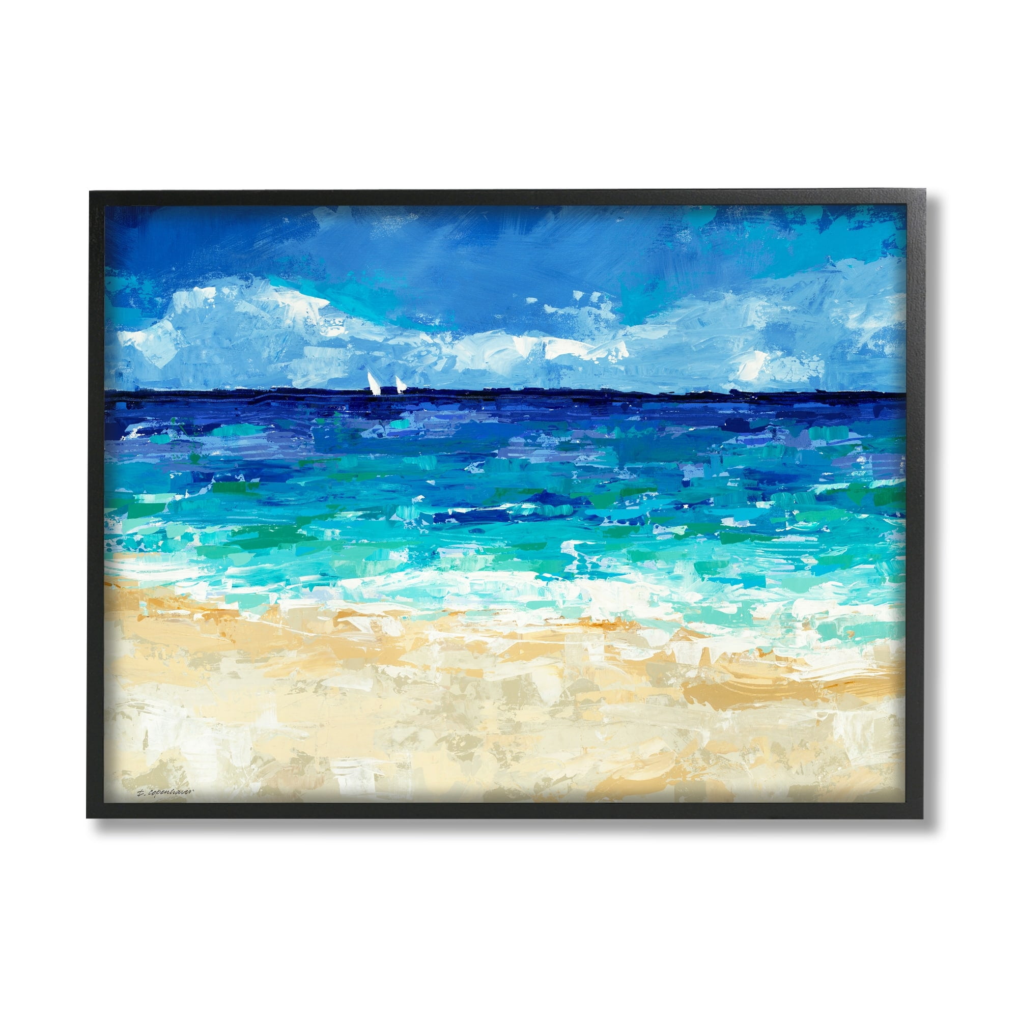 Stupell Industries Modern Beach Scene Abstract Shore Coastal Painting White Framed Art Print Wall Art
