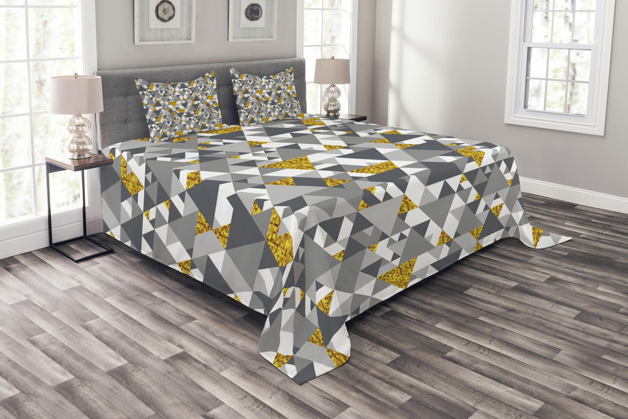Grey and Yellow Bedspread Set King Size 