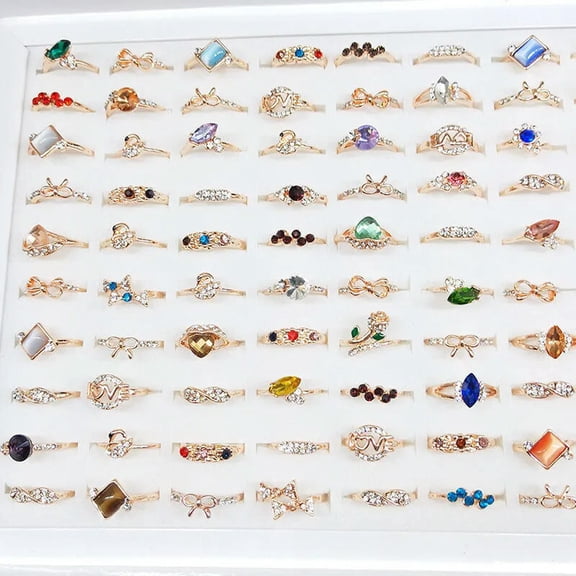 K-KED 50Pcs Wholesale Colorful Crystal Mixed Rings Bulk Finger Band Ring Delicate Jewelry Lot