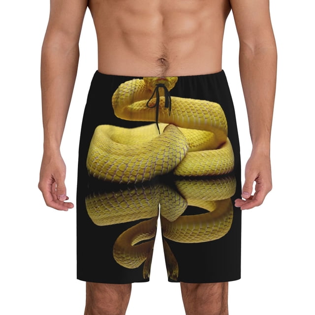 Balery Yellow White-Lipped Pit Viper Pantalones cortos de pijama de punto de algodón para hombre con cinturilla y bolsillos-4X-Large
