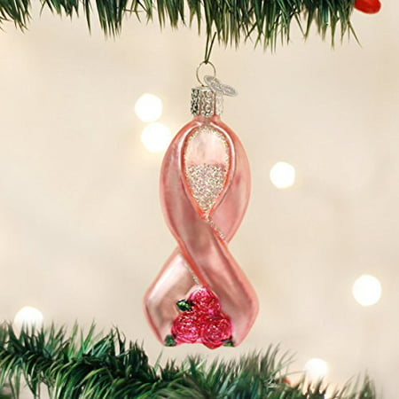 Old World Christmas Pink Ribbon with Roses Glass Blown Ornament