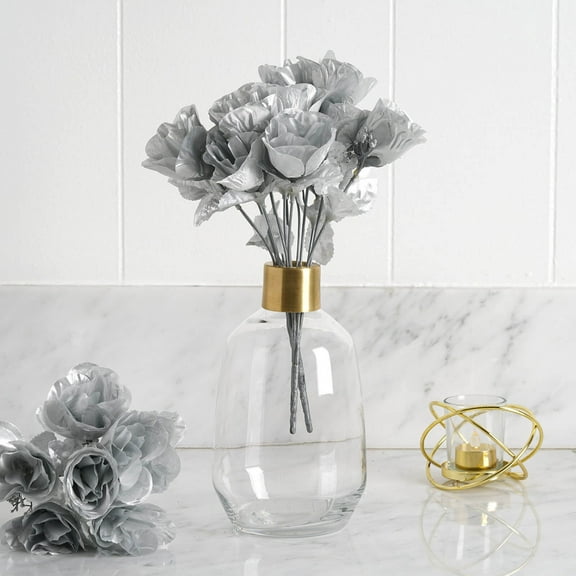 Efavormart 84 Artificial Buds Roses for DIY Wedding Bouquets Centerpieces Arrangements Party Home Decoration Supply - Silver