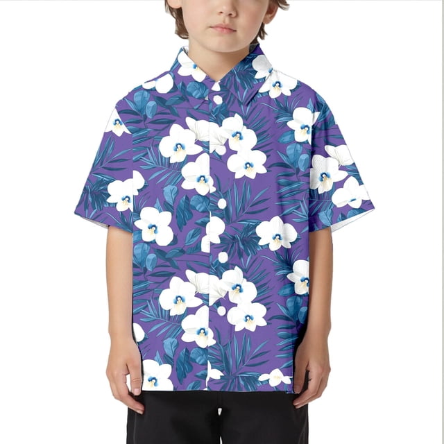 Chemise Décontractée de Plage pour Enfants Confortable Tendance Commerce Extérieur Col Boutonné Manches Courtes