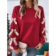 thumbnail image 4 of Women'S Y2K Ribbon Long Sleeve Top - Crew Neck Red Christmas & New Year Bowknot Oversized Pullover Shirt L, 4 of 8