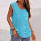 thumbnail image 2 of Gibobby Chaleco de botón sin mangas informal de verano para mujer, blusa suelta de cuello redondo, camiseta sin mangas(Azul claro,XG), 2 of 5