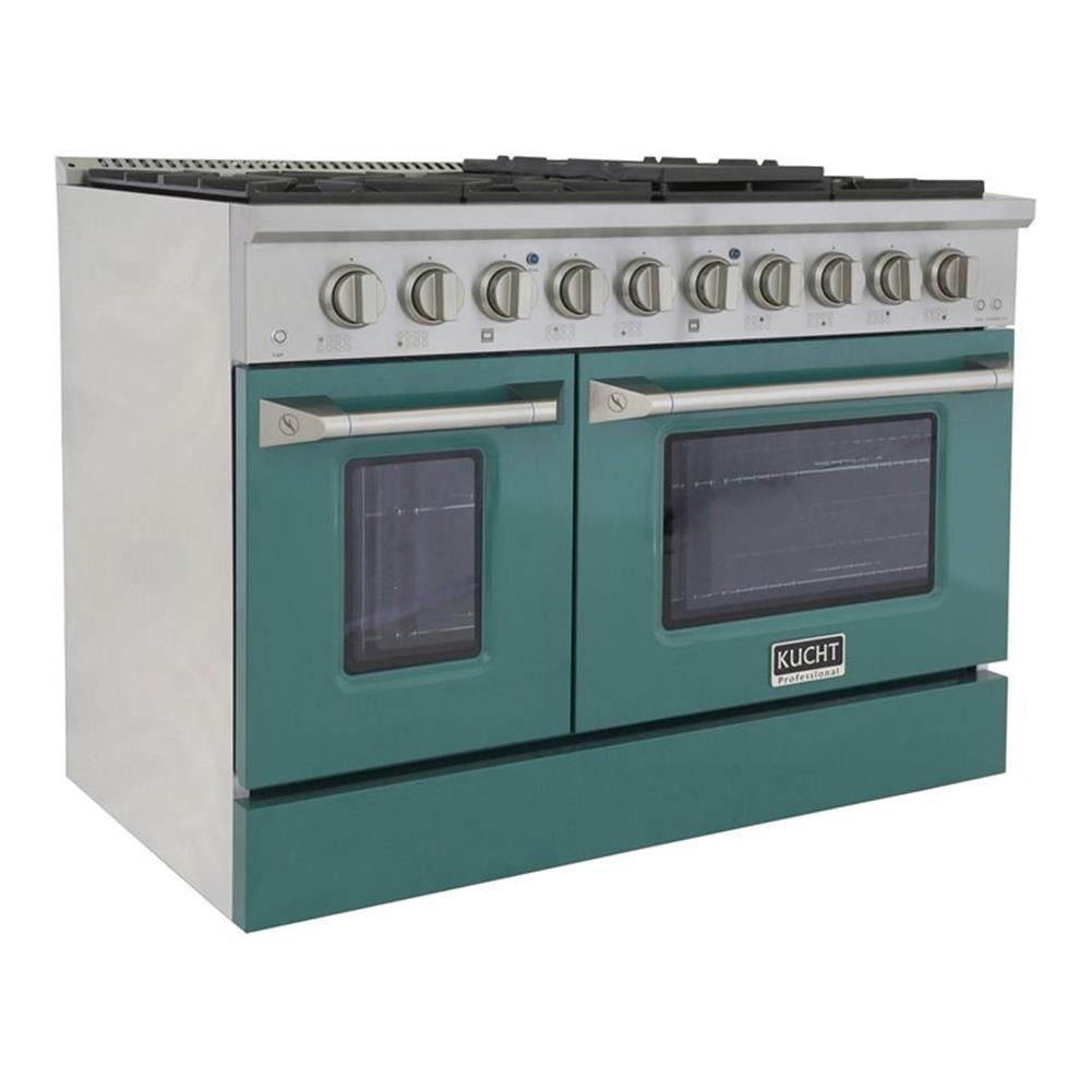 Pemberly Row 48" Stainless Steel Natural Gas Range in Silver/Green