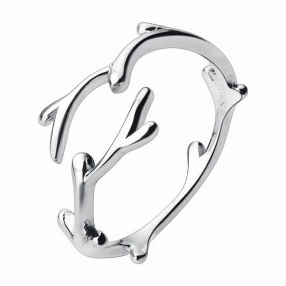 Irregular Branches Minimalist S925 Sterling Silver Open Ring for Women Finger Adjustable Dainty White Gold Hypoallergenic Jewelry Gifts for Bff Mom Daughter Sister Birthday Christmas