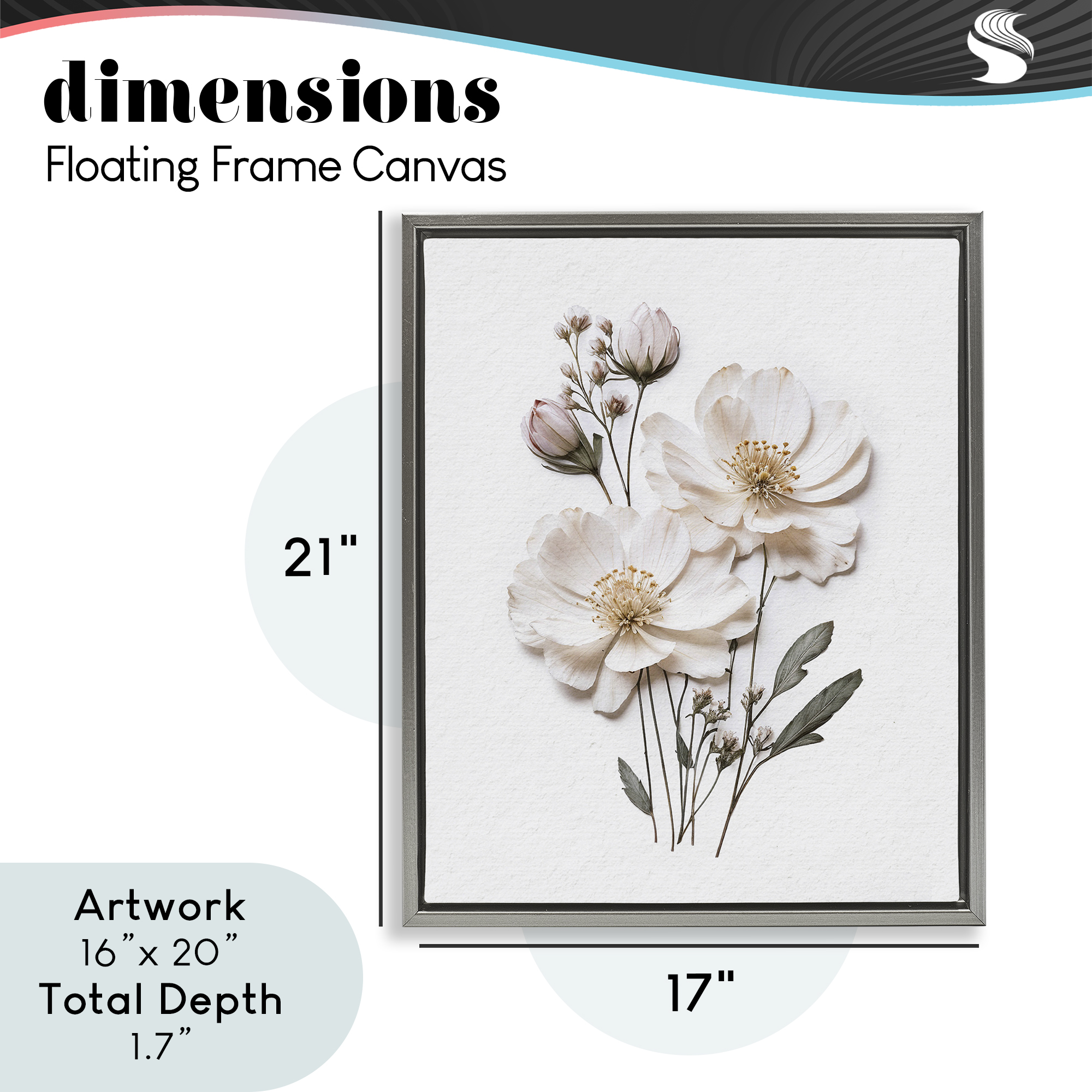 Elegant Pressed Flowers Gray Framed Floater Canvas Wall Art, design by Lettered and Lined