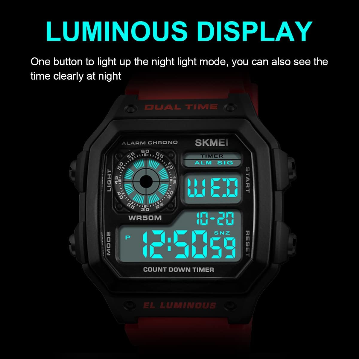 Wrist Watch for Men, Digital Sports Waterproof Watch with Dual Time Chronograph Countdown Alarm Backlight