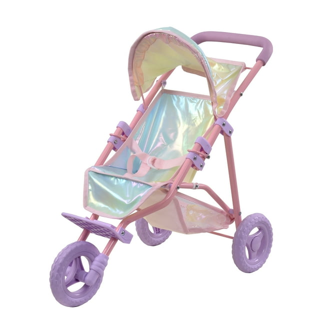 Teamson Kids Poussette de Jogging pour Poupées 16 Pouces Buggy Pliable Couleur Irisée