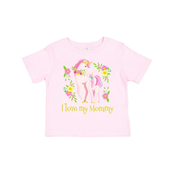 Inktastic I Love My Mommy Unicorn with Pink and Yellow Flowers Boys or Girls Toddler T-Shirt