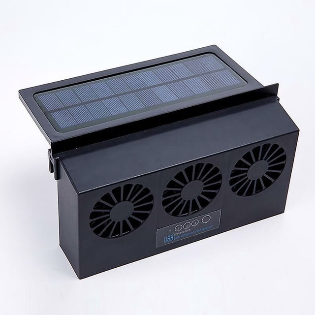 Ventilador solar para vehículos, ventilador de escape con enfriador solar, ventilador de escape recargable con tres salidas de aire negro JAMW Sencillez