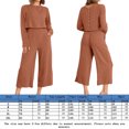 thumbnail image 2 of Traje De Pantalón Recortado Traje informal de 2 piezas para mujer, camisa de cintura alta, pantalones superiores, cuello redondo, atuendo diario Cgtredaw Marrón M para Mujer, 2 of 7