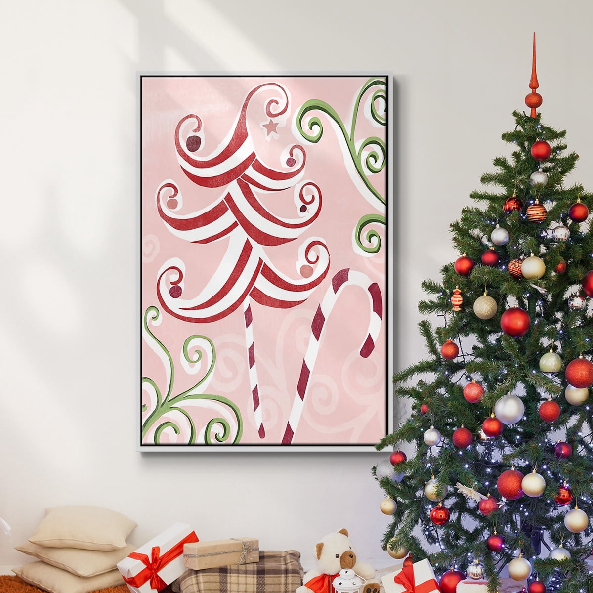 Candy Cane Holiday I - Framed Gallery Wrapped Holiday Canvas - 17 x 25 - White Frame