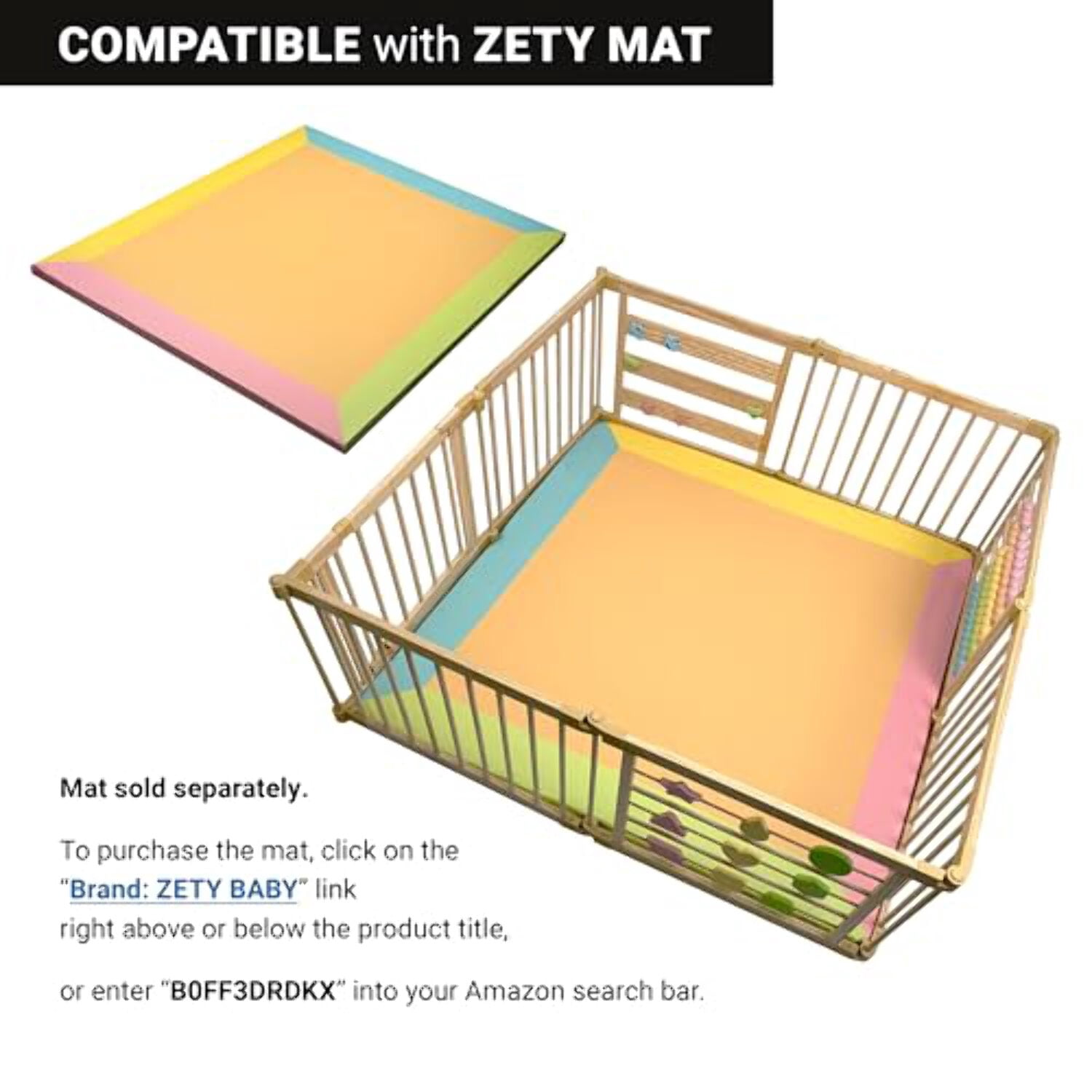 ZETY Wooden Foldable Baby Playpen 8-Panel Extra Large 63x63 in Play  Yard for Babies