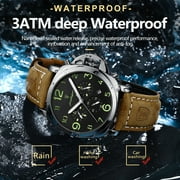 Poedagar Simple Leather Strap Men's Business Waterproof Luminous Calendar Chronograph Quartz Watch