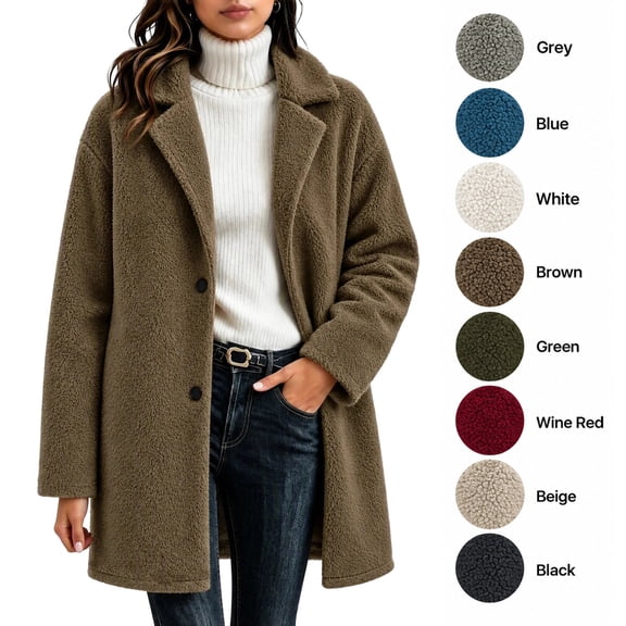 XRoczxe Women's Long Sherpa Coat, Open Front Fuzzy Fleece Jacket with Lapel Collar, Soft Warm Winter Teddy Outerwear for Casual Daily Wear & Layering
