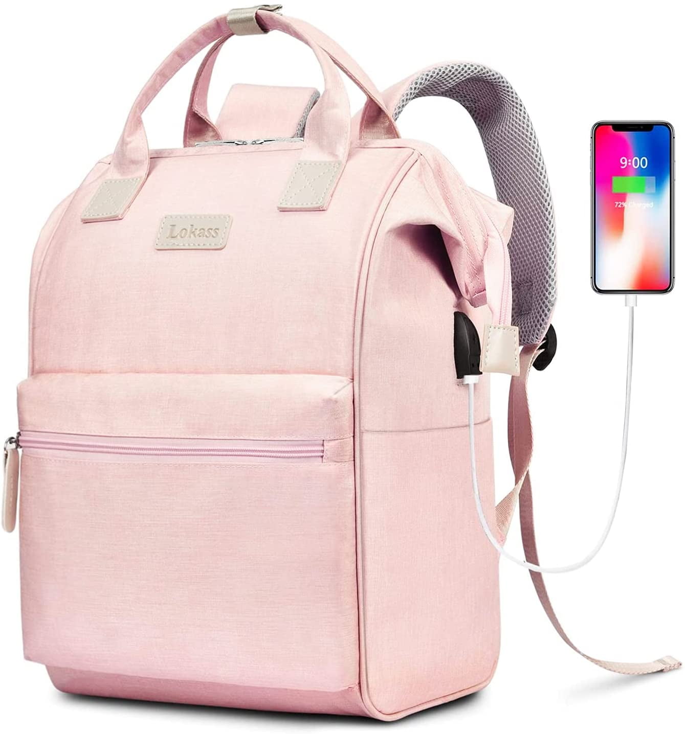 Sports Laptop Backpack Black White Swan Feather Daypack for Women with USB Charging Port and Headphone Port for College Work Travel