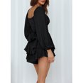 thumbnail image 5 of Women Puff Sleeve Off Shoulder Ruffle Romper Dress Built-in Shorts Layered Shorts Jumpsuit Fairy Mini Dress Playsuits, 5 of 6