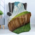 thumbnail image 4 of Farmland Soft Flannel Fleece Throw Blanket, Wooden Garden Fence on Grassland Pastoral Environment with Cloudy Sky Design, Cozy Plush for Indoor and Outdoor Use, 50" x 70", Green Brown, by Ambesonne, 4 of 5
