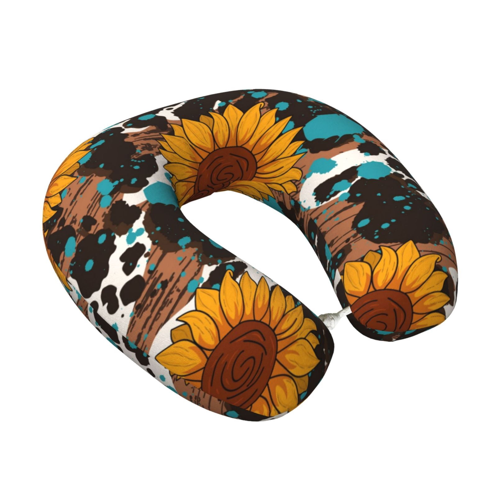Xecao Vintage Sunflowes Print Memory Foam Cervical Neck Pillow Versatile U-Shaped Pillows for Home,Office,Camping,Travelling,Soft Washable Cover
