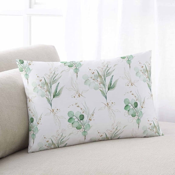 Eucalyptus Throw Pillow Covers, Sage Green Leaves Gold White Country Plant Soft Breathable Pillow Cases with Invisible Zipper for Sleeping, Toddler Pillowcases for Couch Bed Sofa Chair 12x20 Inches