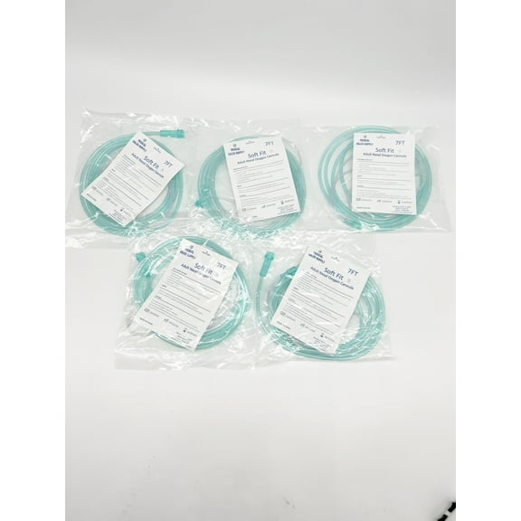 Medical Sales Supply Stay Soft Adult Nasal Cannula with 7ft Soft Green, Universal Connector, Kink Resistant, Lightweight Tubing (5 Pack)