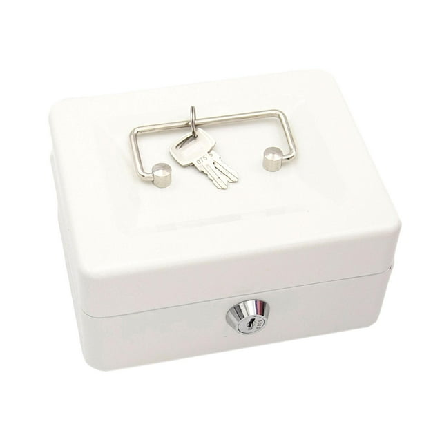 Luzkey Money Box with Lock with Keys Modern Portable with Top Handle Metal Lockable Money Saving Box for Classroom Prizes Girls Boys White