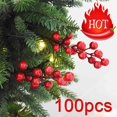 thumbnail image 2 of Linyer 100 Pieces Christmas Red Artificial Xmas Decor Froth Vivid Holly Berries Home Decoration Party Supplies Accessories, 2 of 8