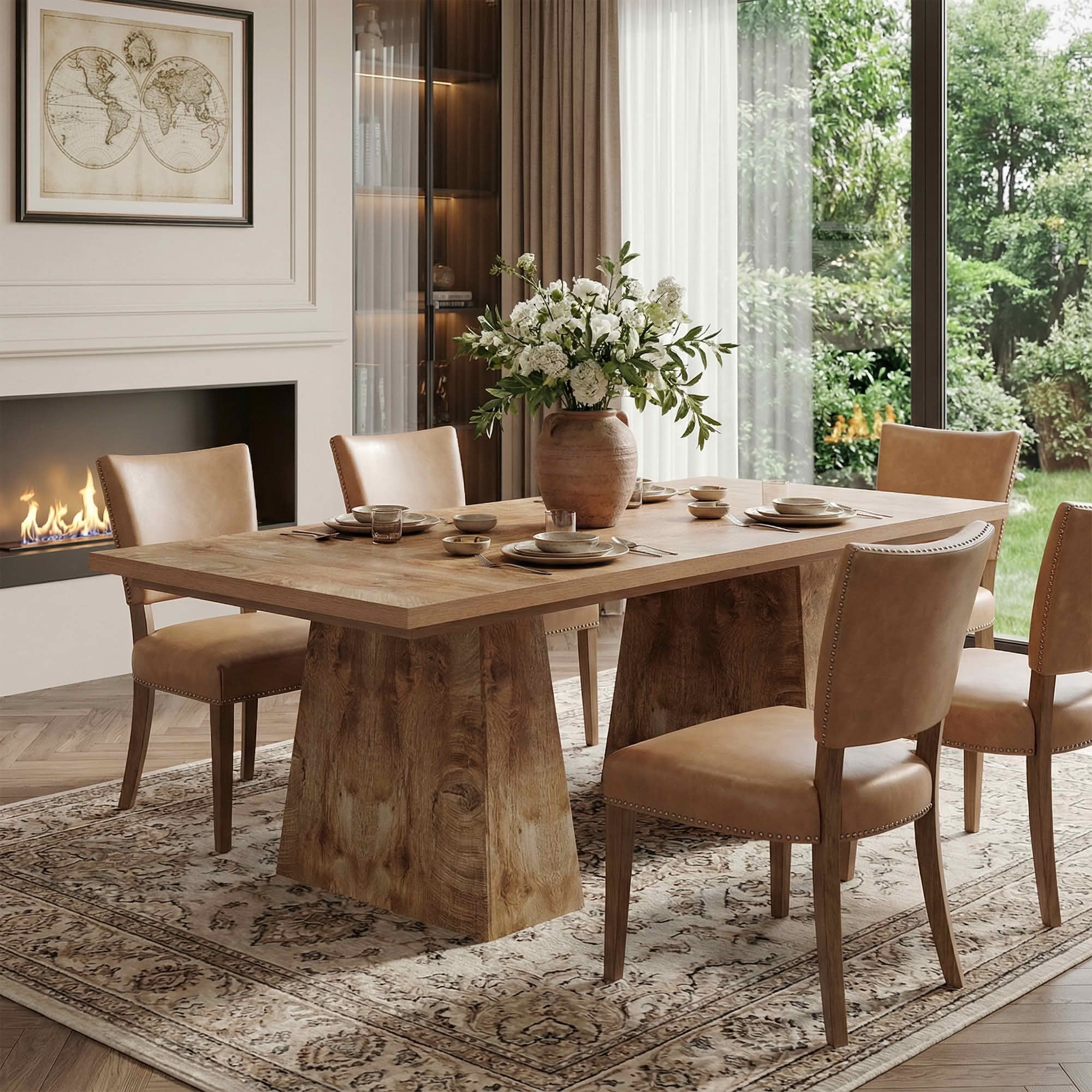 MAYEERTY 63 Inch Farmhouse Dining Table, Rectangular Wood Kitchen Table for 6 People with Tapered Legs