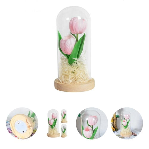 Flower Dome Multifunctional Artificial Flower Not Dazzling Low Power Consumption Long Service Life Decorate Portable Galaxy Tulip Lamp in Glass Dome for Gift