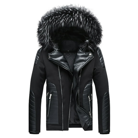 IROINNID Men's Hoodie Plush Long Sleeve Color Block Casual Winter Plush Collar Detachable Jacket Thickened Padded Clothes