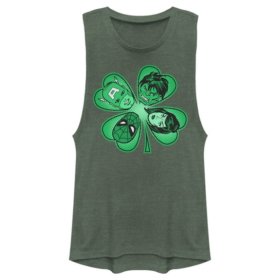 Junior's Marvel St. Patrick's Day Hero Four-Leaf Clover  Festival Muscle Graphic Tee Pine Green Heather Small