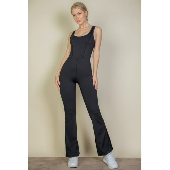 Solid Flare Leg Sports Jumpsuit