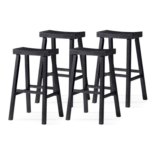 Maven Lane Vincent Wooden Rustic Aesthetic Kitchen Bar Stool, Set of 4