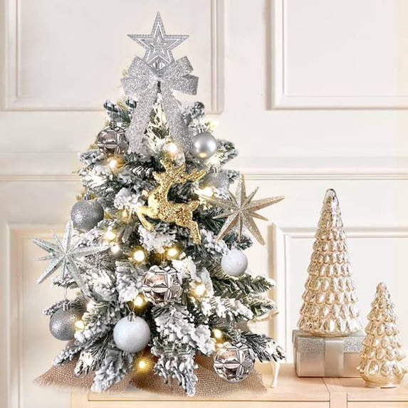 Mini Christmas Tree, 24 Inches Artificial Tabletop Christmas Tree LED Lights, Table Small Xmas Tree with Christmas Ball Ornaments for Table Top Christmas Tree Decorations