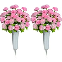 Artificial Cemetery Flowers, Set of Artificial Carnation Bouquet Grave Memorial Flowers with Vase for Cemetery Headstones Decoration (Carnation, Pink)