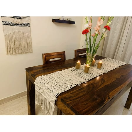 

NATURE4U Macrame Table Runner Boho Table Runner 84 x 14 inches Perfect for Bohemian Decor Boho Wedding Table Decor Hand Woven Off White Runners for Dining Room Coffee Table Decorations for Home