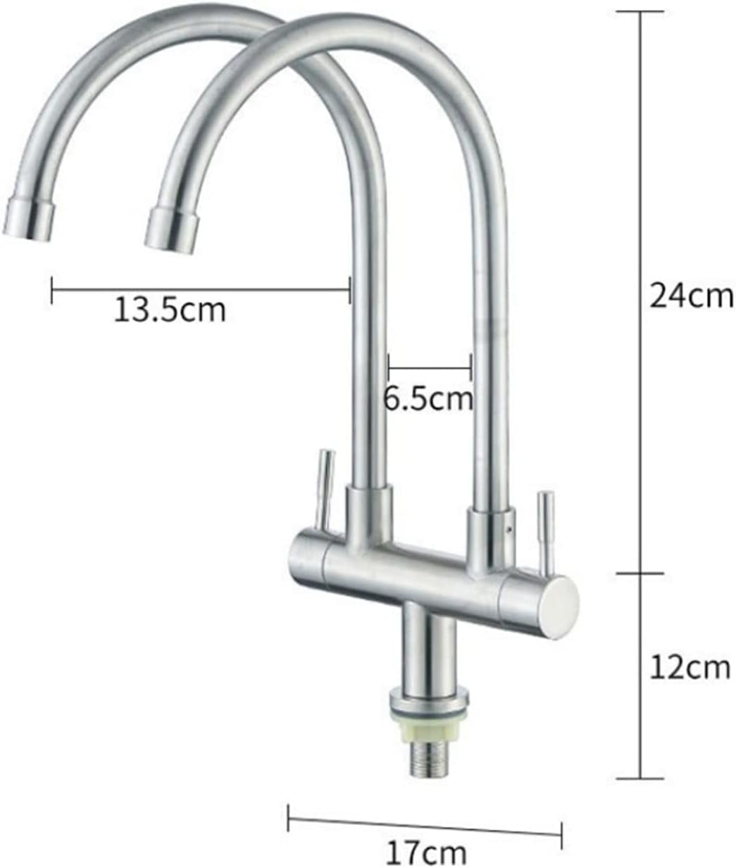 304 Stainless Steel Kitchen Single Cold Water Double Pipe Double Outlet Faucet Sink Sink Sink Double Handle Double Switch Faucet