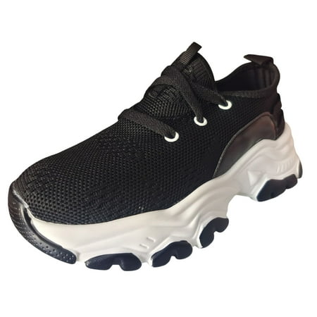 

Ladies Fashion Solid Color Breathable Mesh Knitted Lace Up Thick Sole Casual Sports Shoes on Womens Sneaker Womens Sneaker Socks Cotton