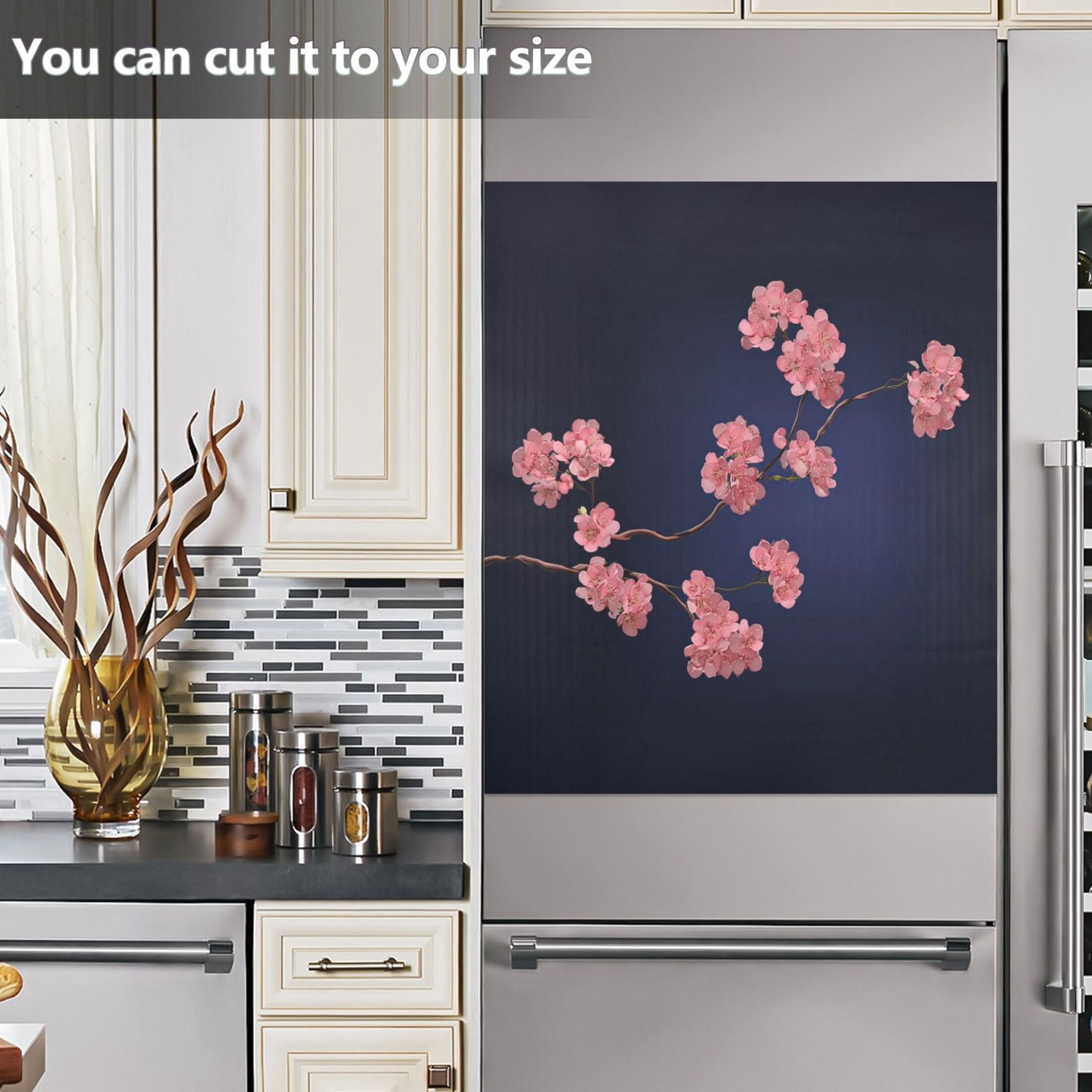 IAUYY Magnetic decorative sticker - 23x26 Inch PVC Refrigerator Decorative Cover, Removable DIY Art for Kitchen Appliances Cherry Blossom Branches