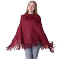 thumbnail image 2 of Châle Rouge à Enfiler avec Franges Manche Chauve-Souris Tricotée avec Col Rabattu pour Femme, 2 of 4