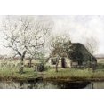 thumbnail image 2 of Unknown 32x24 White Modern Wood Framed Museum Art Print Titled - Cottage By The River, 2 of 4