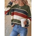 thumbnail image 6 of Striped Knit Sweater for Women Fall Winter Casual Trendy Crewneck Pullover Color Block Sweaters Y2k Tops Dark Green S, 6 of 9