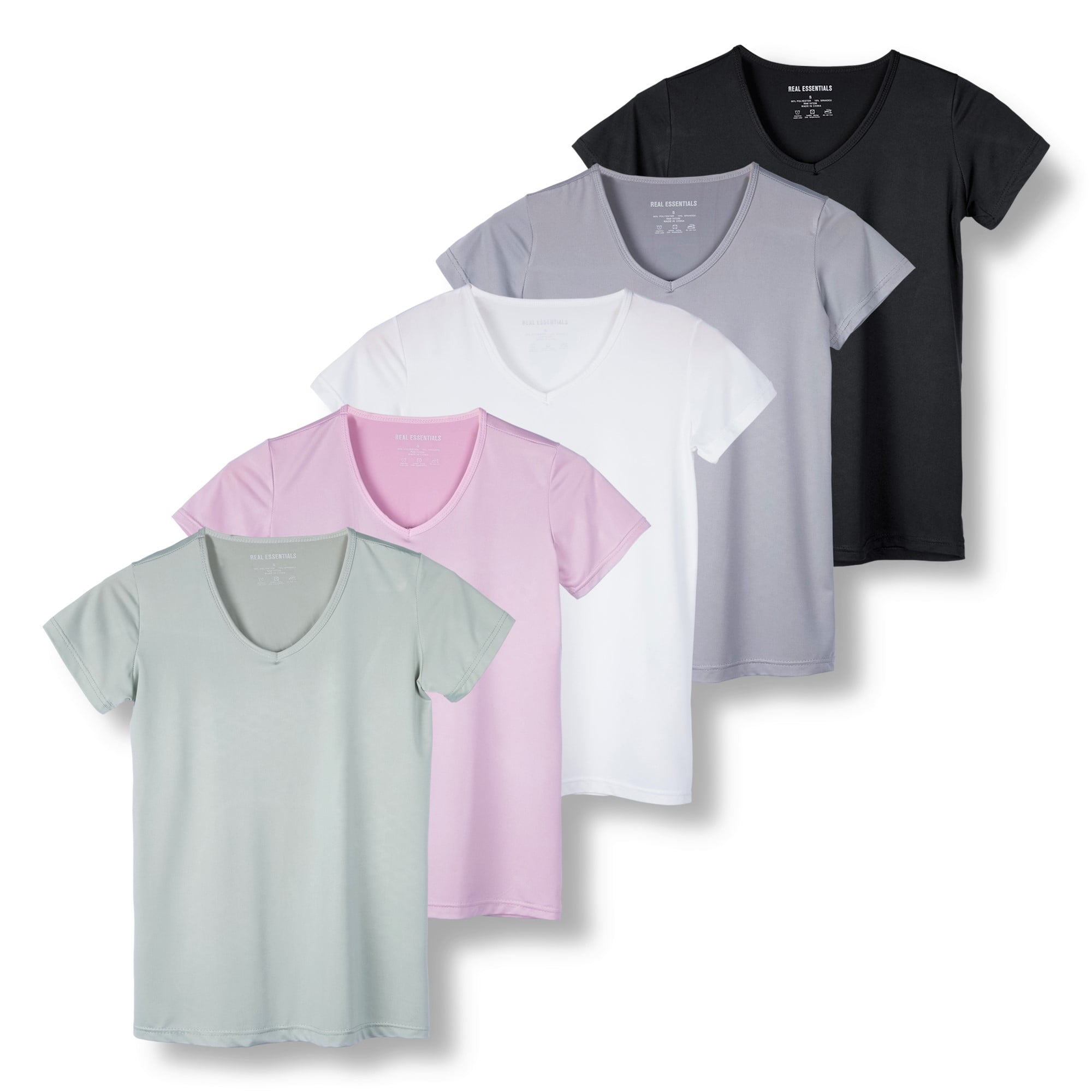 5-Pack Womens Short Sleeve V-Neck Activewear T-Shirt Dry-Fit Moisture Wicking Perfomance Yoga Top 