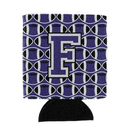 Carolines Treasures CJ1068-FCC Letter F Football Purple and White Can or Bottle Hugger Can Hugger multicolor