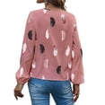 thumbnail image 6 of DYMADE Women Plus Size V-Neck Feather Print Long Sleeve Loose Blouse Top, 6 of 6